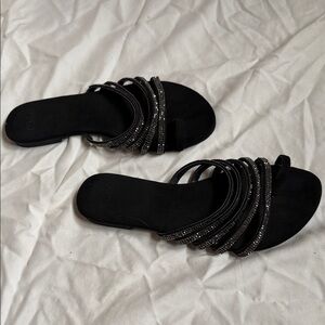 Chic Black Women's Sandals with Glitter Straps